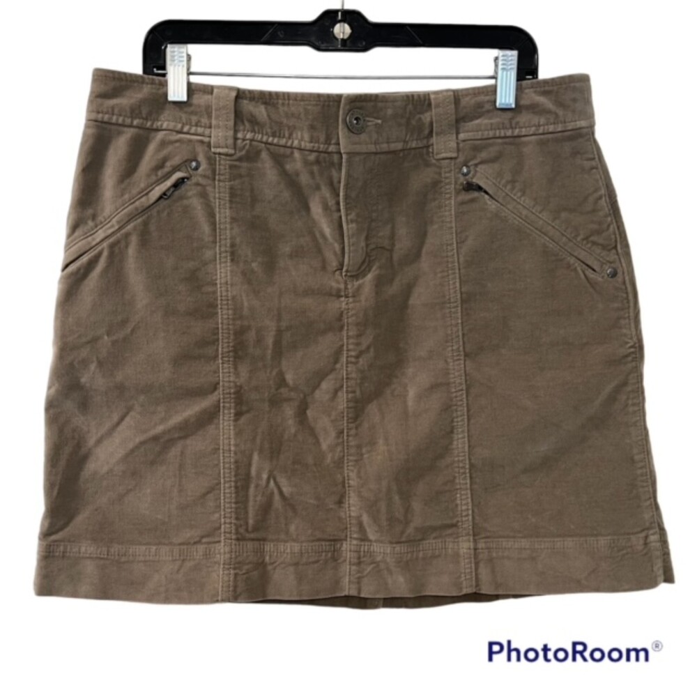Athleta Roseville Skirt Womens 12 Flint Brown Velvet Stretch Mini Zip Pockets